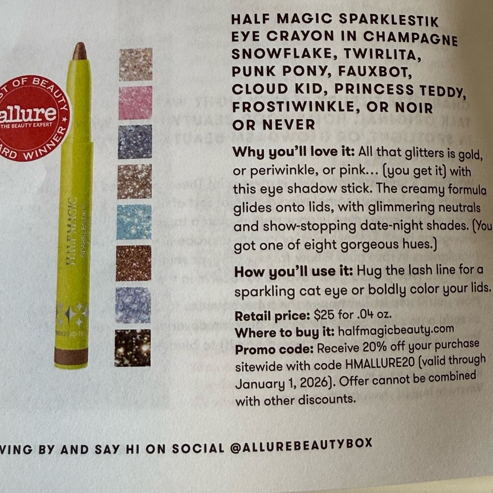 New- half magic sparkle stick a crayon in “ Nior or never” .04 oz